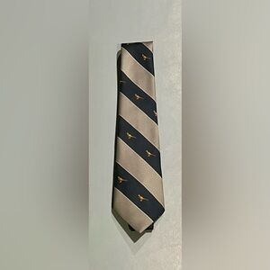Emilio Sandrini Classic Blue and Silver Striped Tie with Bird Design